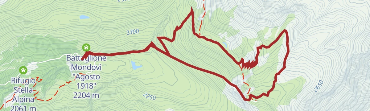 Route map: Trench trail from Malga dei Forni and Valle delle Rosole